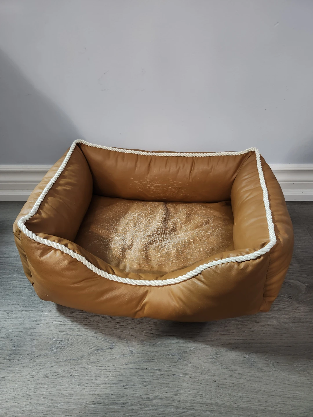 Tan Faux Leather Pet Bed