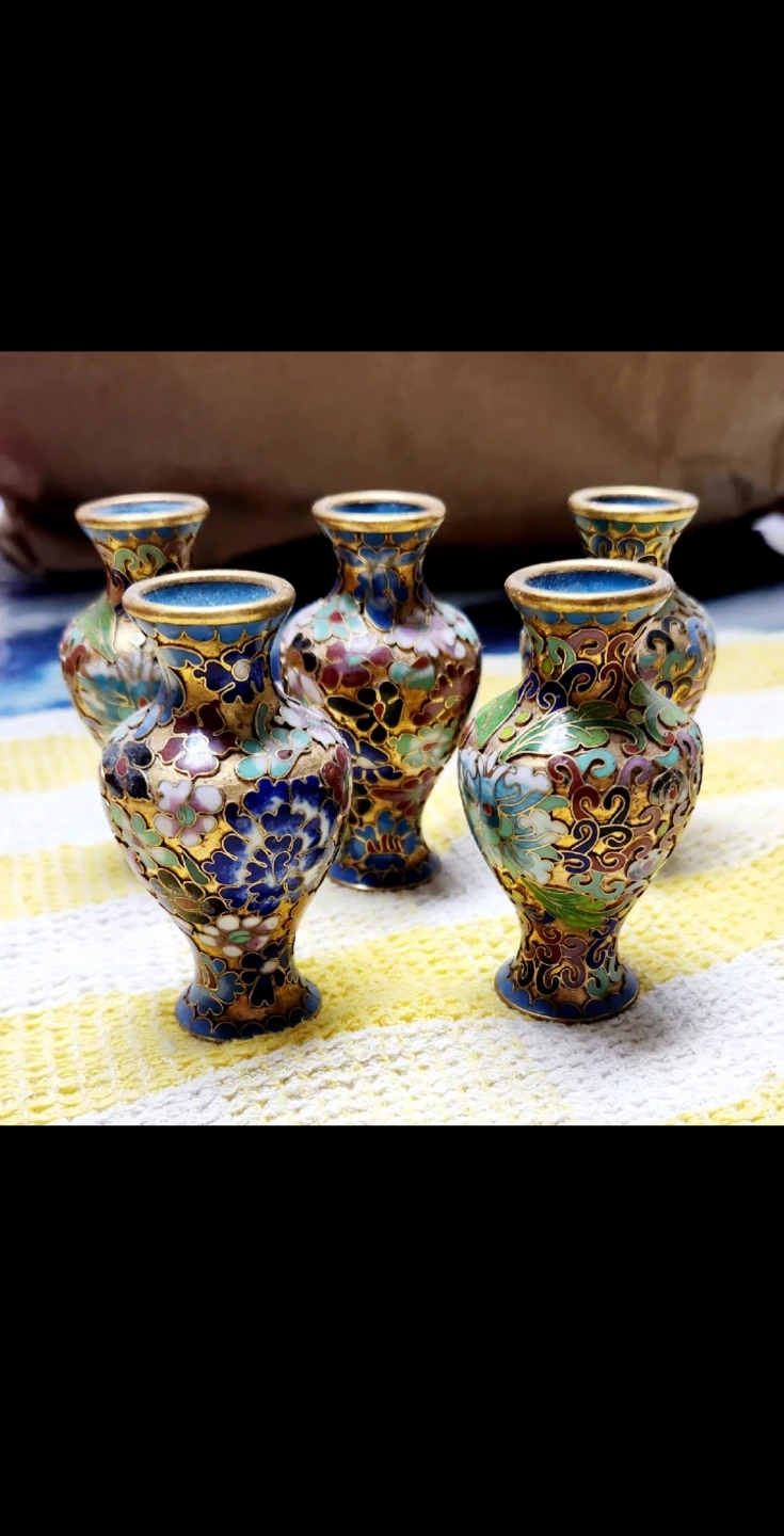 New Set of 5 Miniature Cloisonne Vases