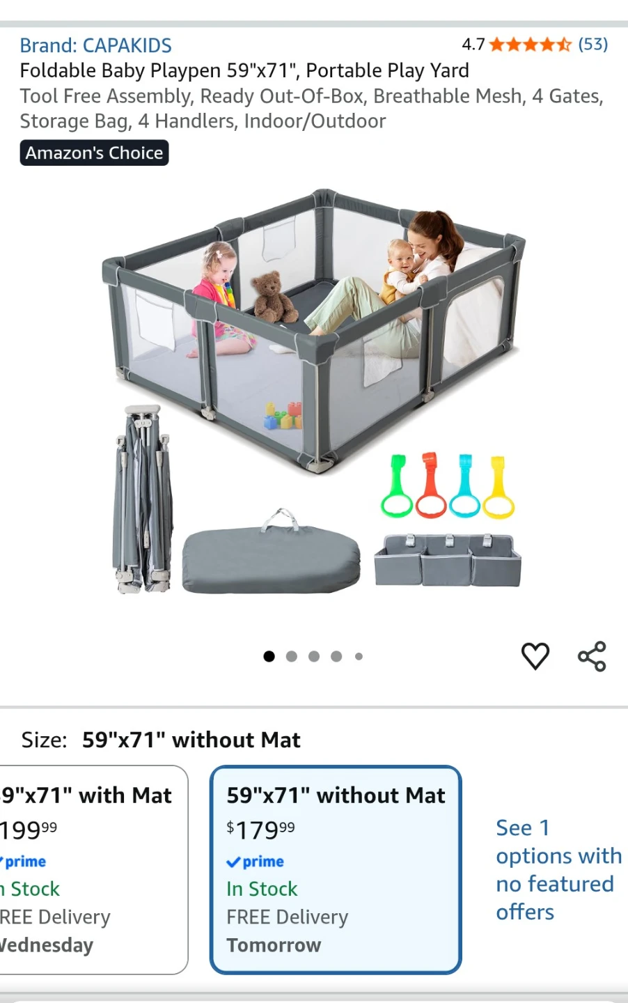CAPAKIDS Foldable Baby Playpen 59"x71"