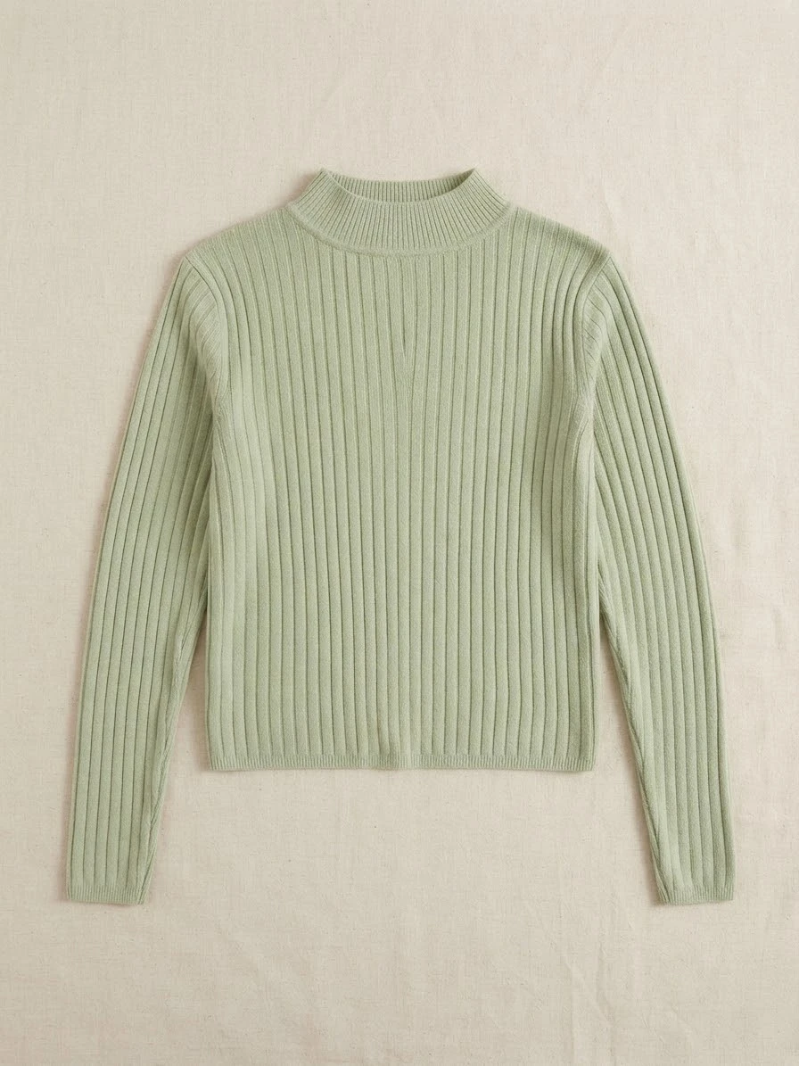 Light Green Ribbed Mock Neck Sweater