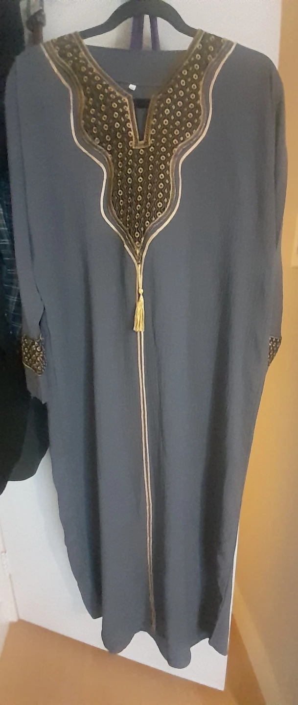 Grey Embroidered Kaftan Dress/
