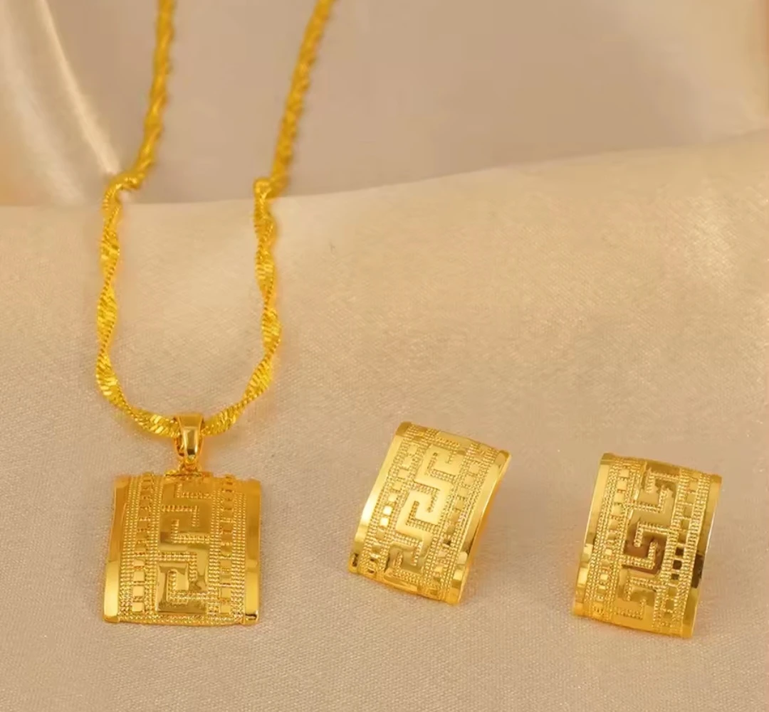Gold-plated classic Greek Key Jewelry Set - photo 2