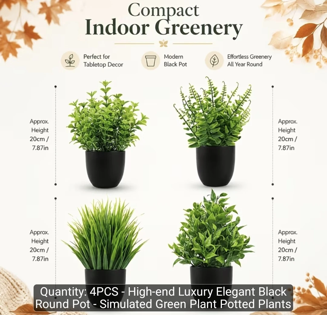 Set of 4 Artificial Plants in Black Pots - photo 2