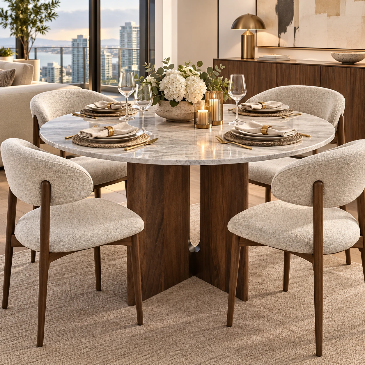 Round marble dining table