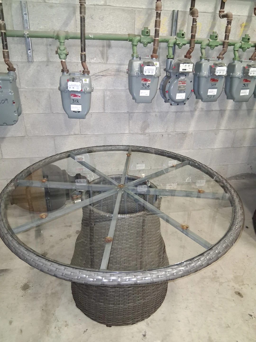 Round Wicker & Glass Outdoor Table