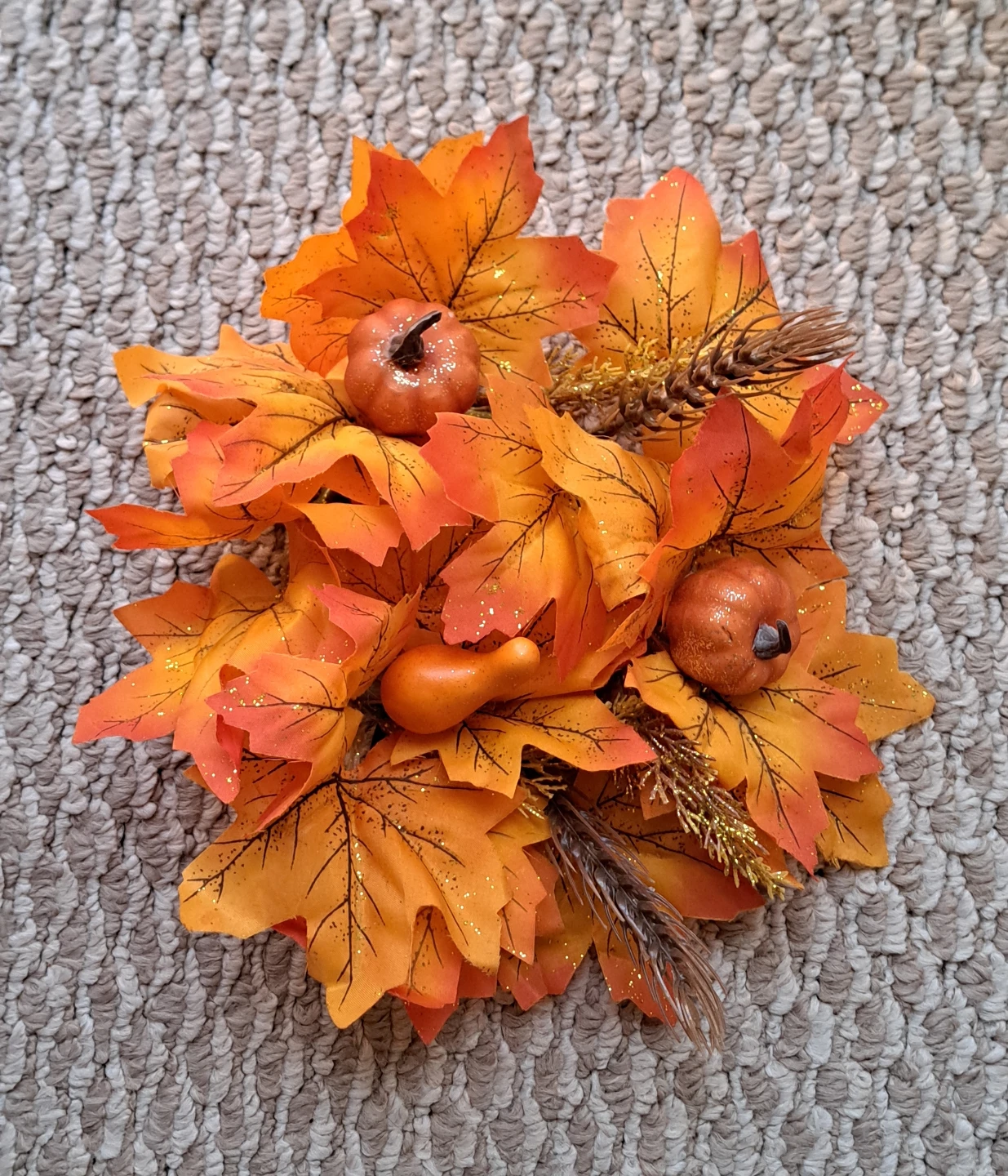 Autumn leaf and pumpkin wreath