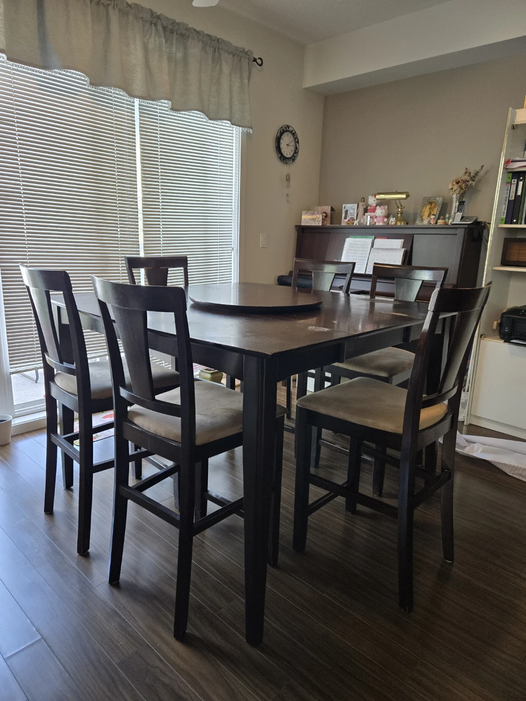 "Adjustable" Dark Wood high Dining Table with 6 Chairs - photo 4