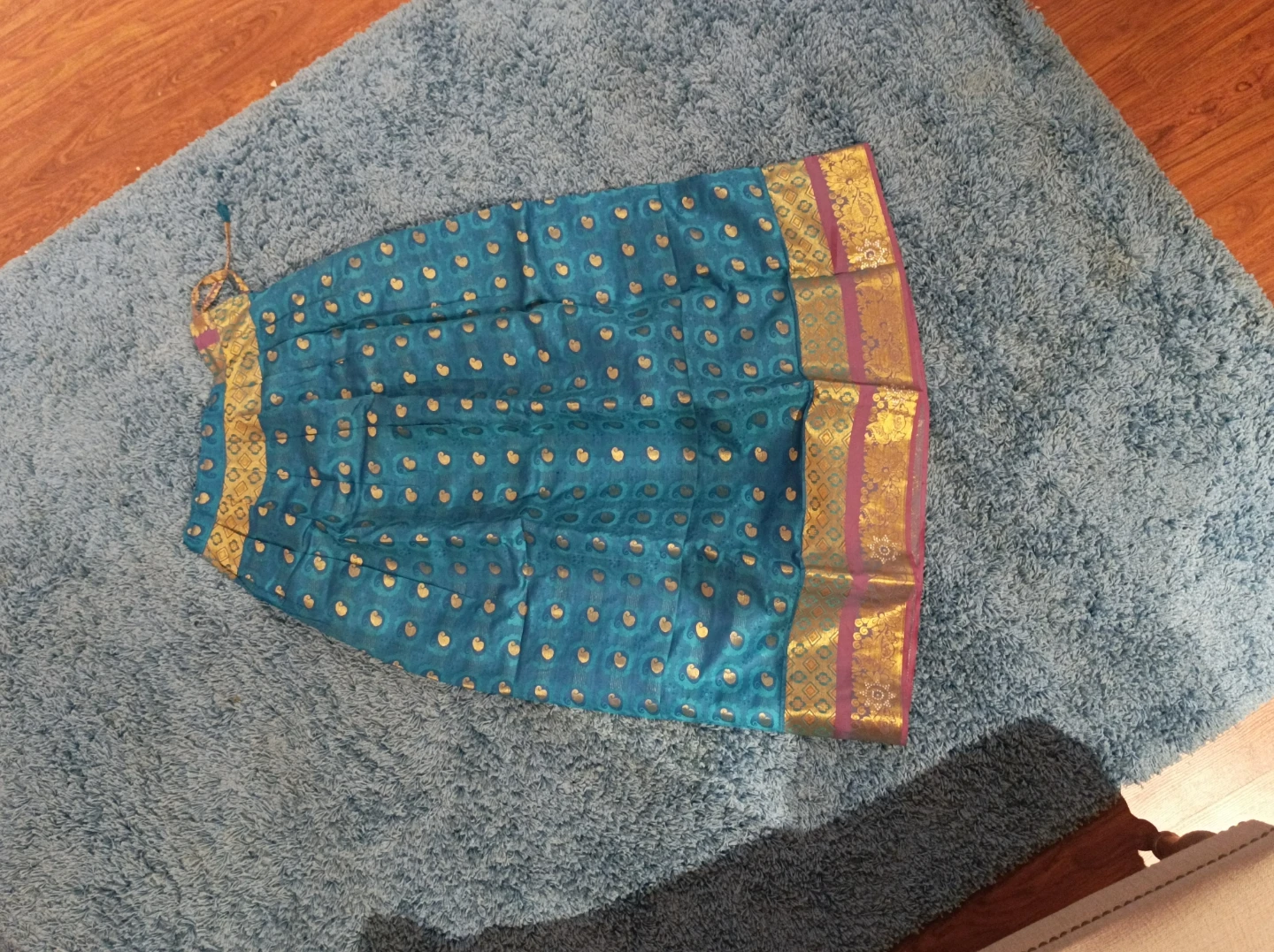 Blue and Gold Traditional Silk Lehenga Skirt - photo 2