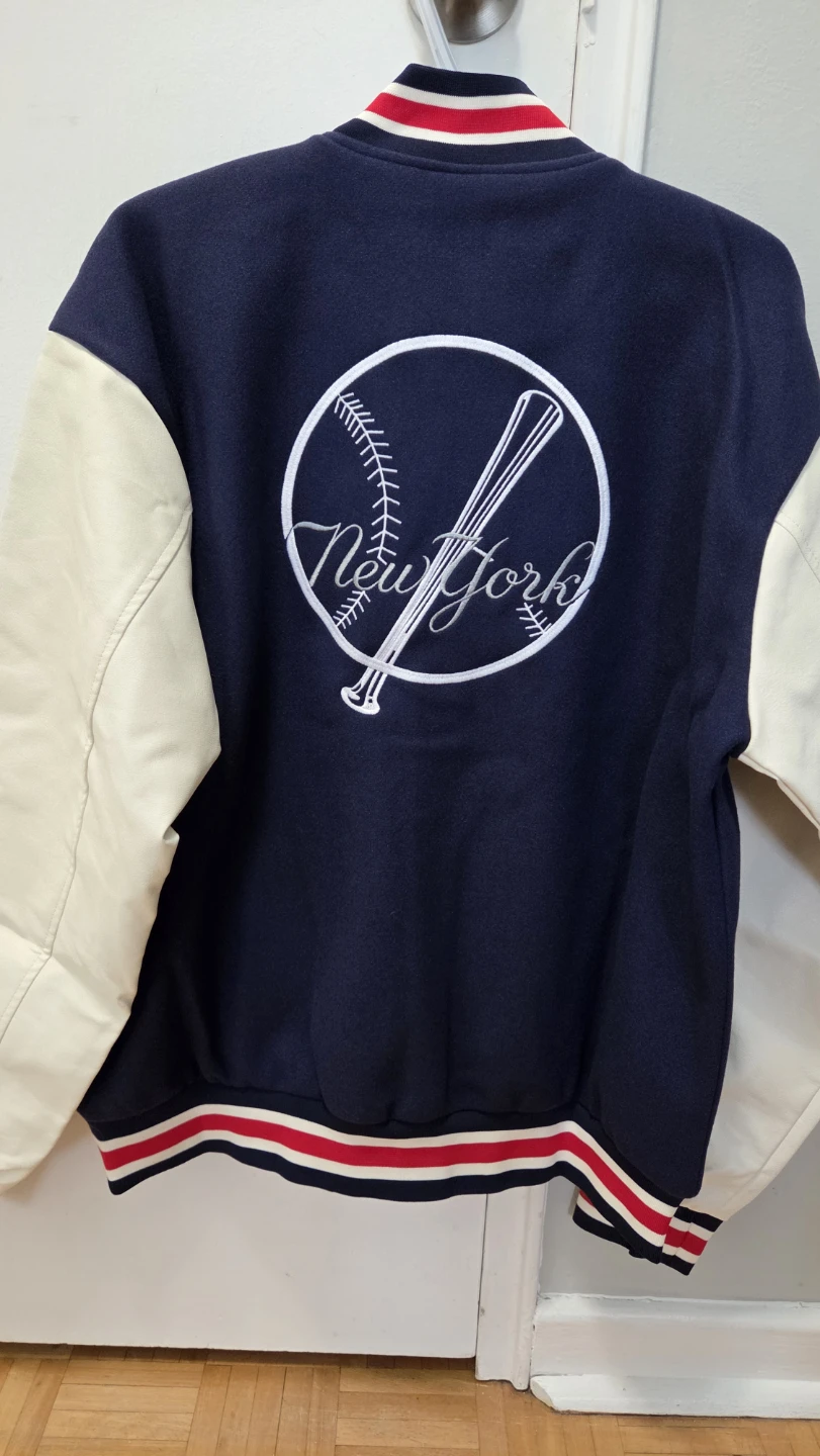 New York Baseball Varsity Jacket – Navy & White – Size L *new - photo 3
