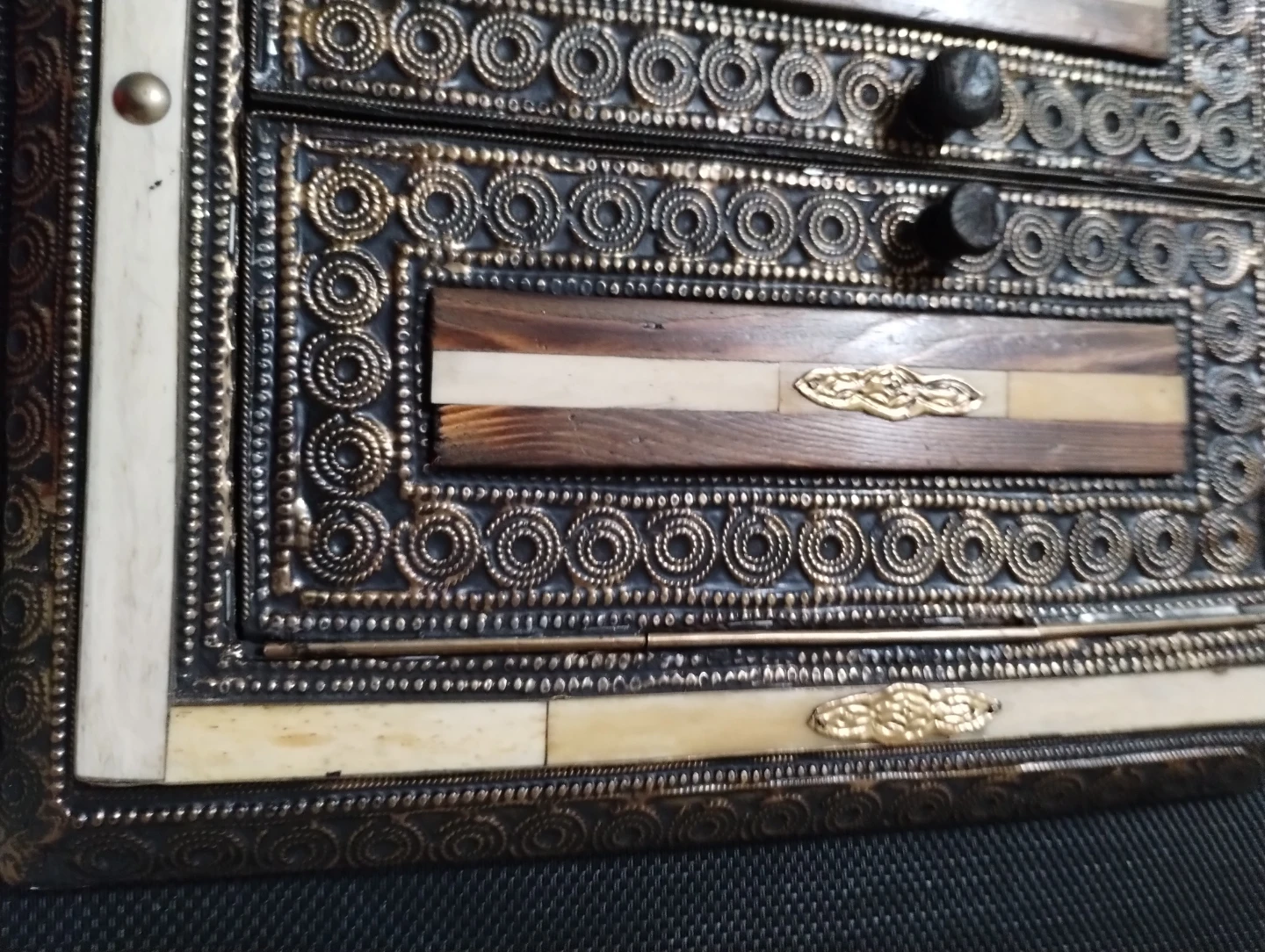 Vintage Ornate Wooden Inlaid Mirror with Drawers - photo 4