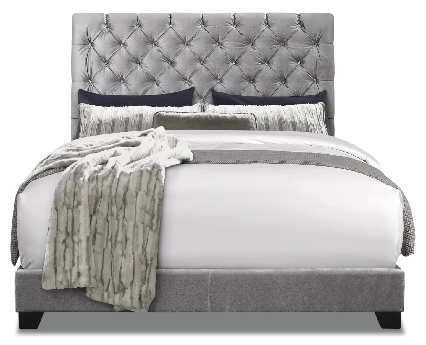 Grey Tufted Upholstered Bed Frame – Like New
