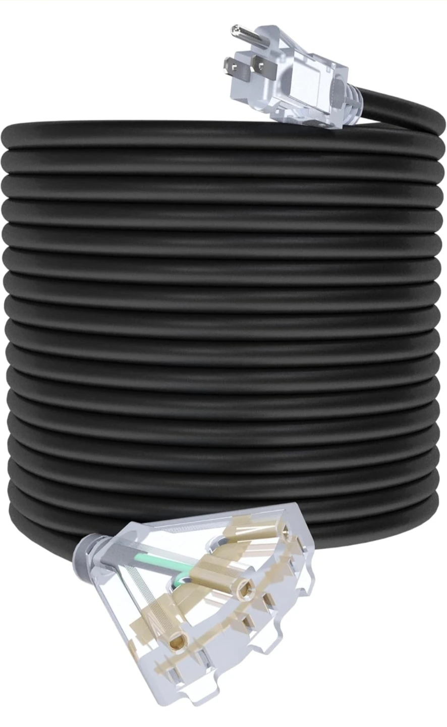 New100Ft 12/3 Outdoor Extension Cord with 3-Outlets, Heavy Duty