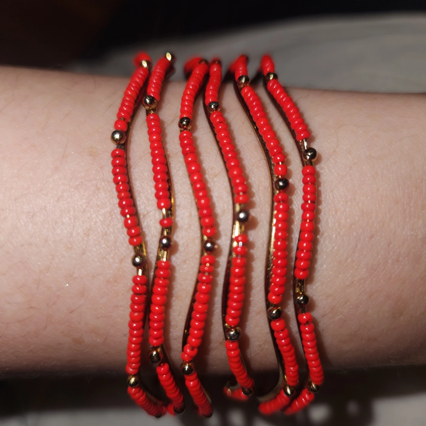 Red Beaded Multi-Strand Bracelet