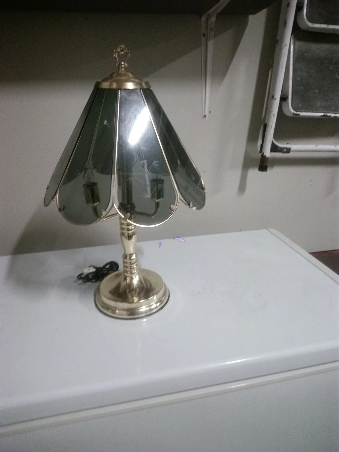 Vintage Brass and Stained Glass Table Lamp