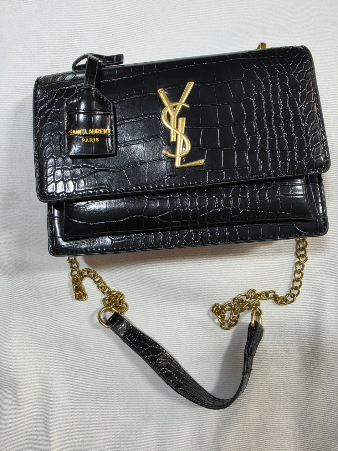 Black Crocodile Embossed Crossbody Bag