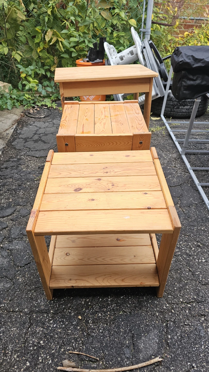 Two Pine Wood Side Tables