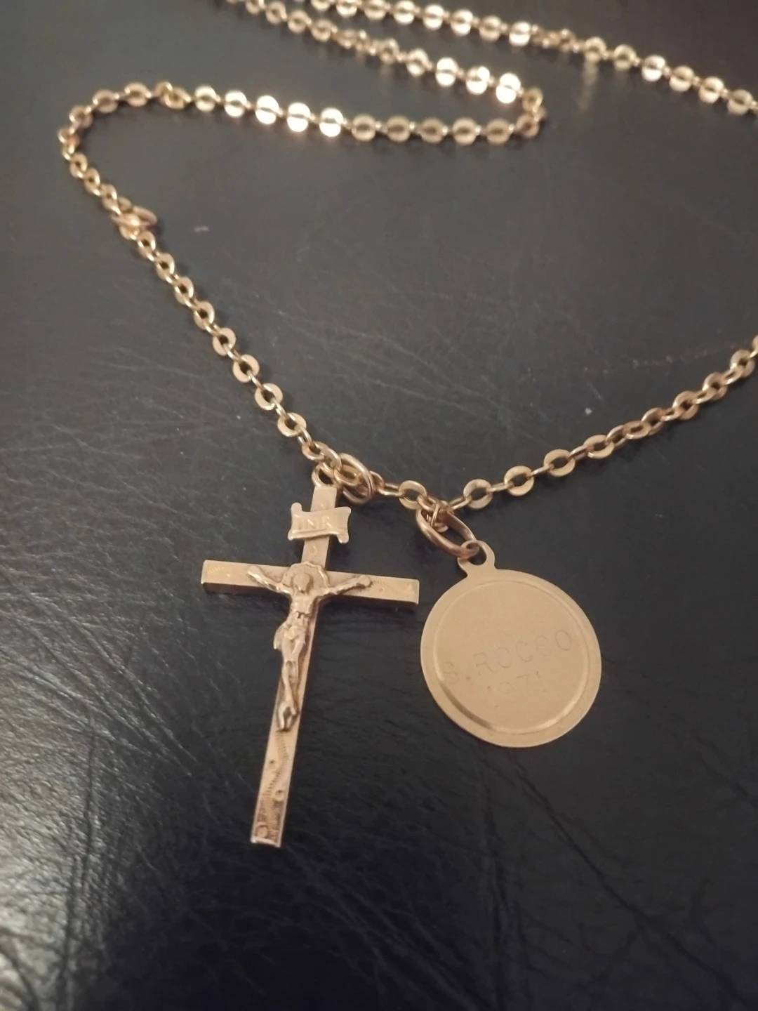 18k Gold Cross and S. Rocco Pendant Necklace - photo 2