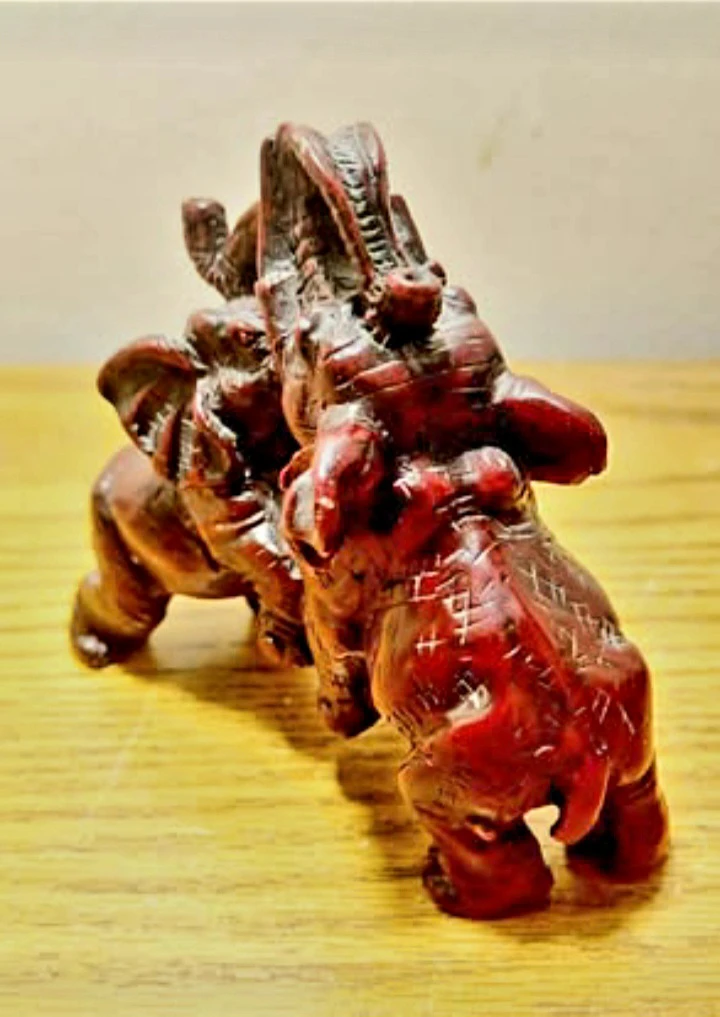 Chinese Zodiac Hand Carved Fighting Elephants - photo 2