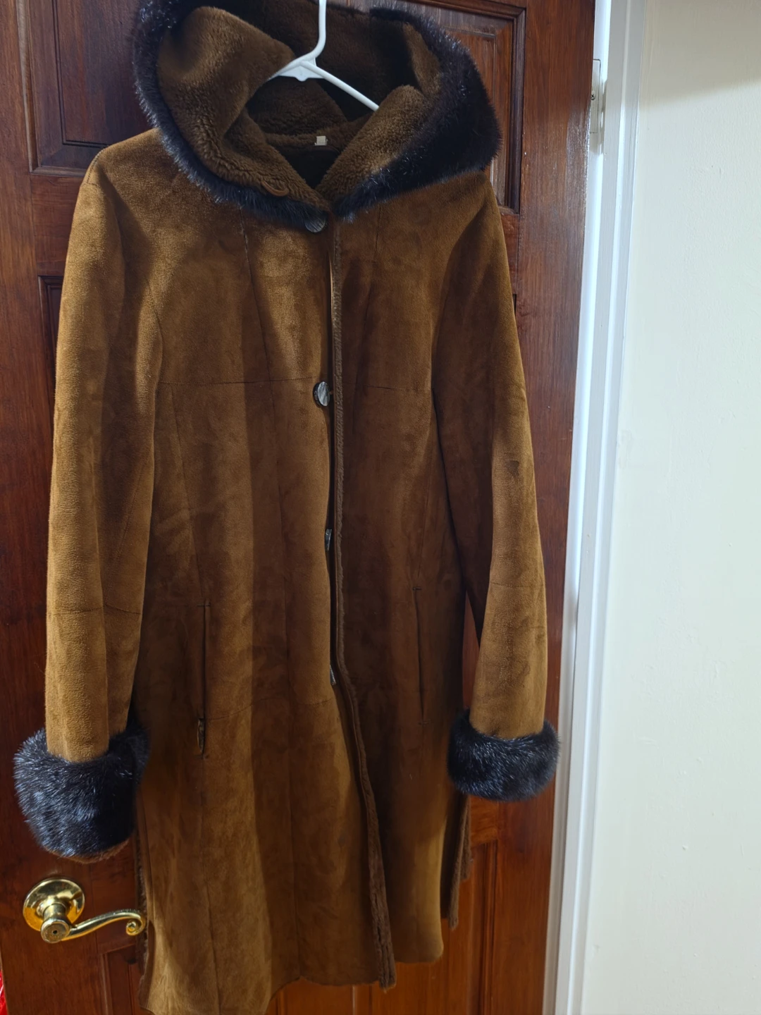 Christia Made in Italy Suede Hooded Coat Brown Size 44 - photo 4