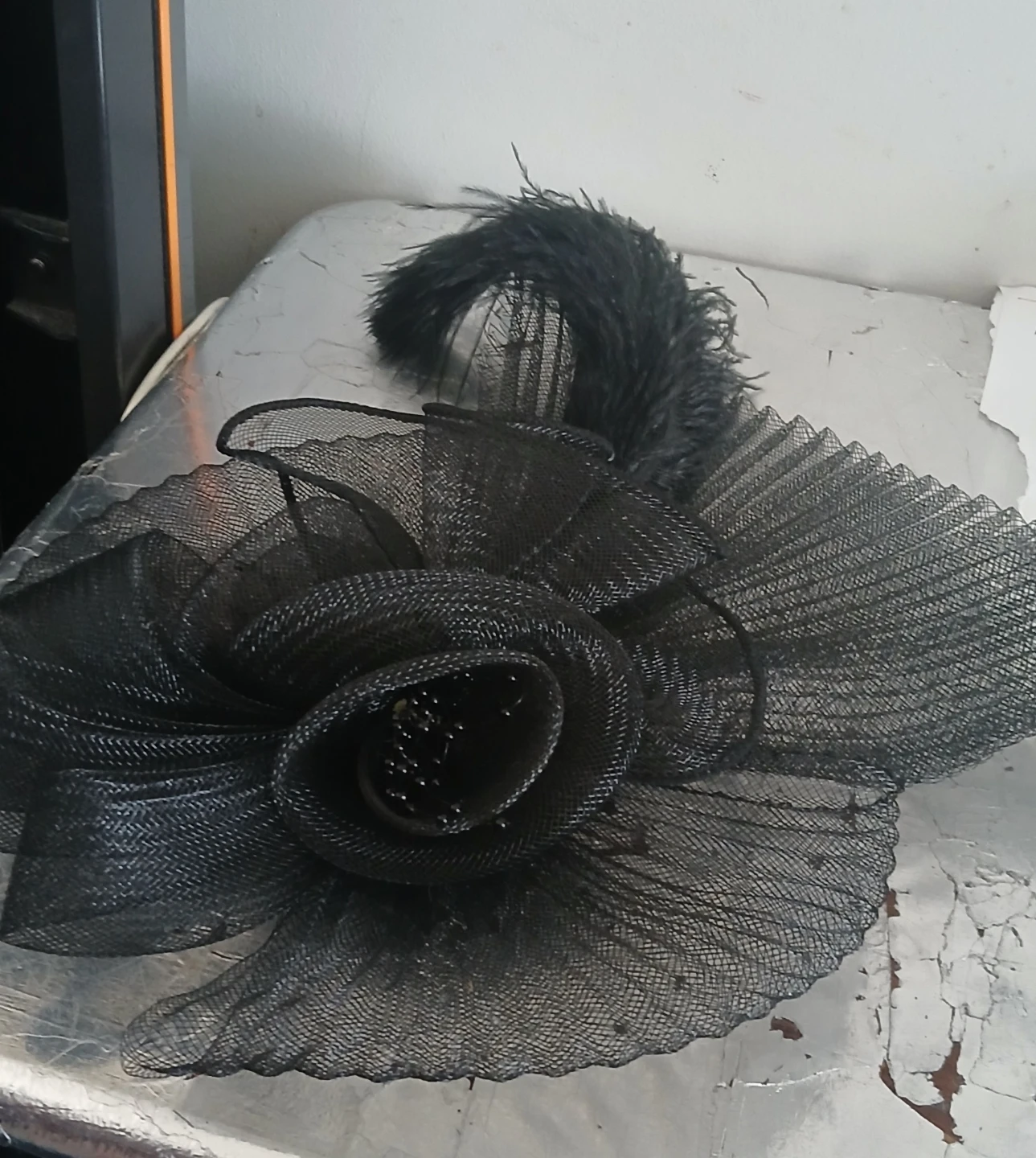 Black Mesh Feather Fascinator Hair Clip