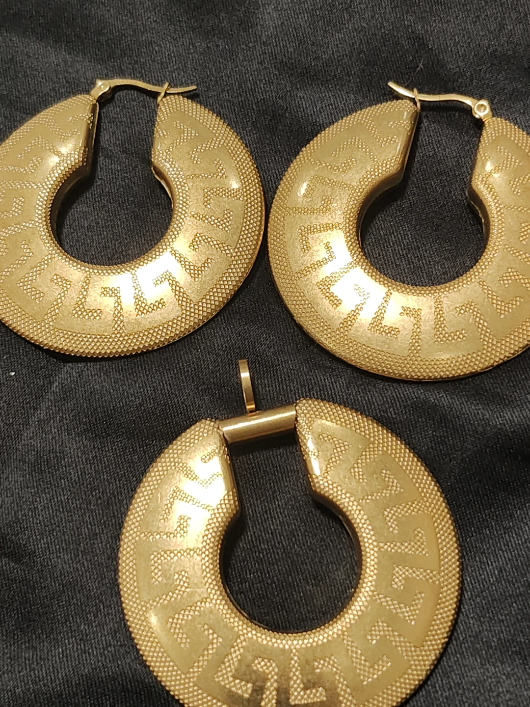 Gold-tone Greek Key Hoop Earrings and Pendant Set - photo 2