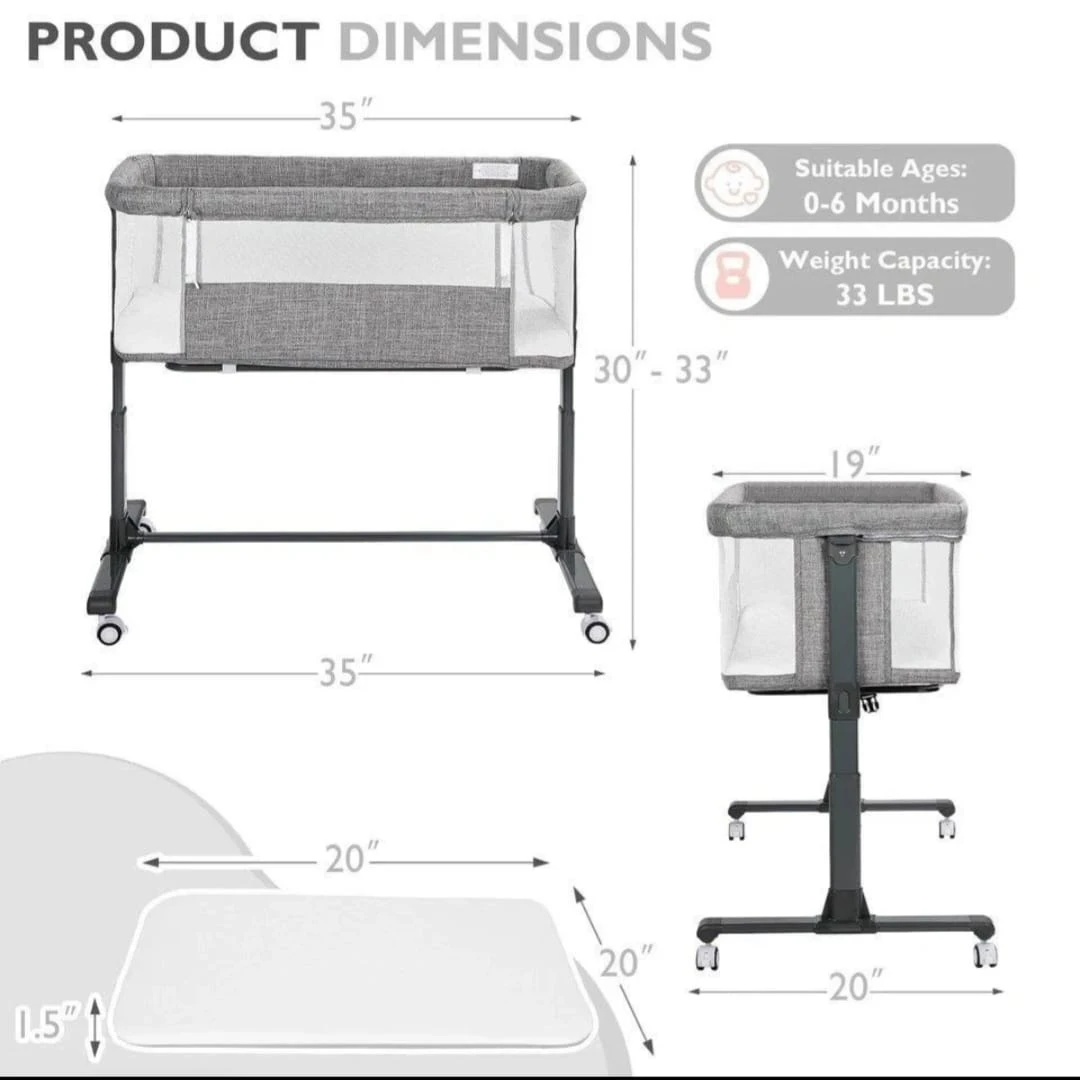 Grey Baby Bassinet Bedside Sleeper - photo 4