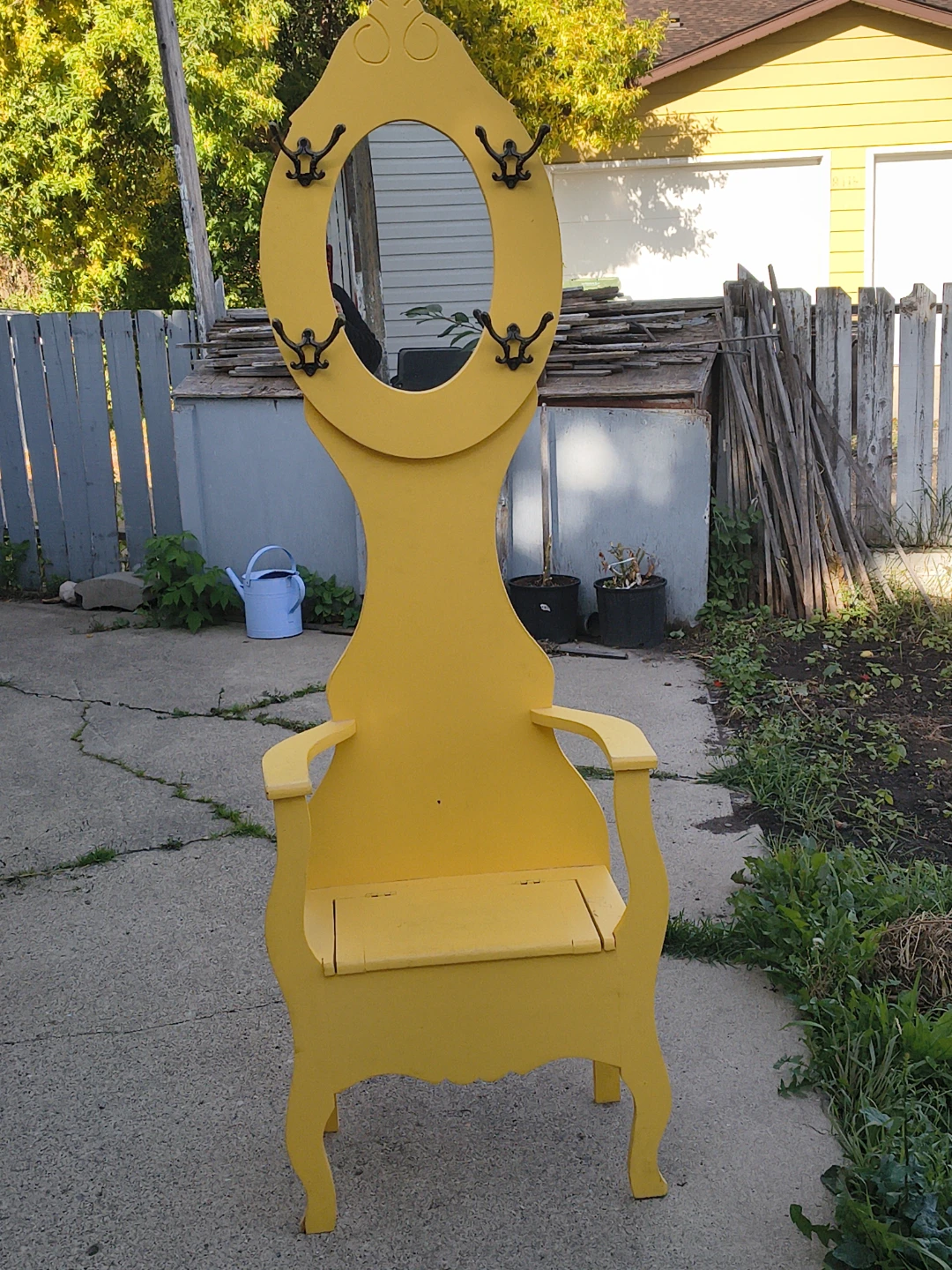 Yellow Hallway Bench Chair with Mirror