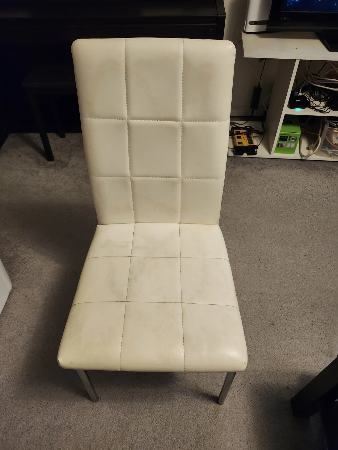 White faux leather dining chair