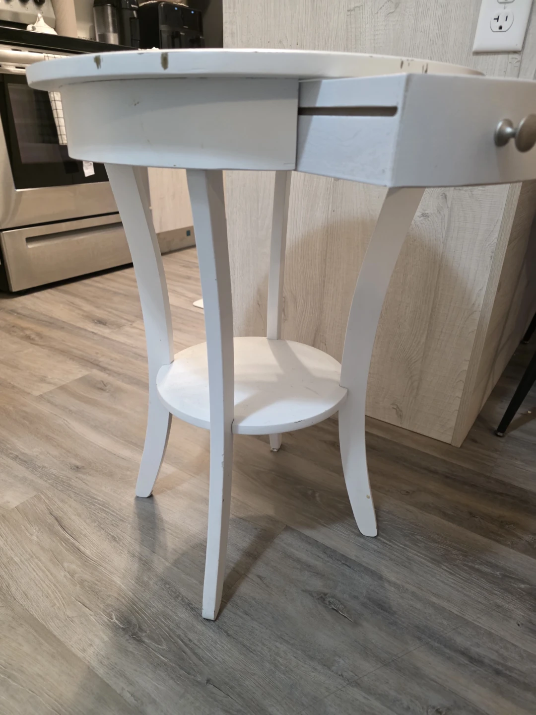 White Round End Table with Drawer - photo 3