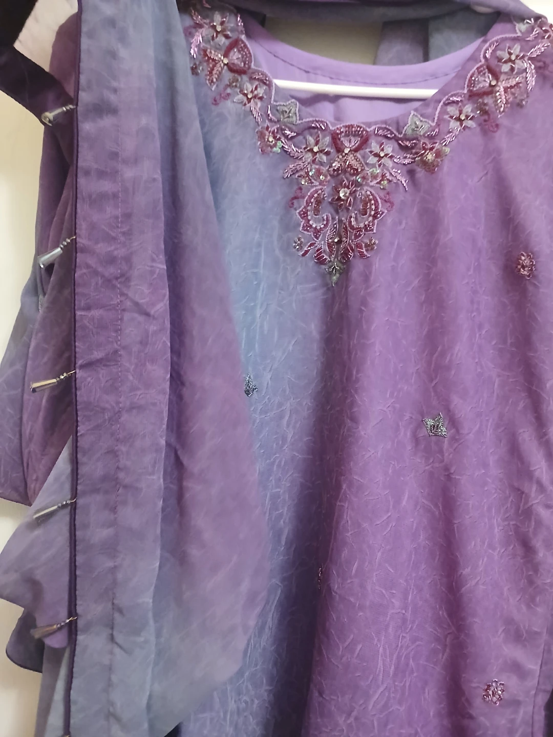 Crinkle shafoon lavender purple Indian/ Pakistani 3 piece - photo 2