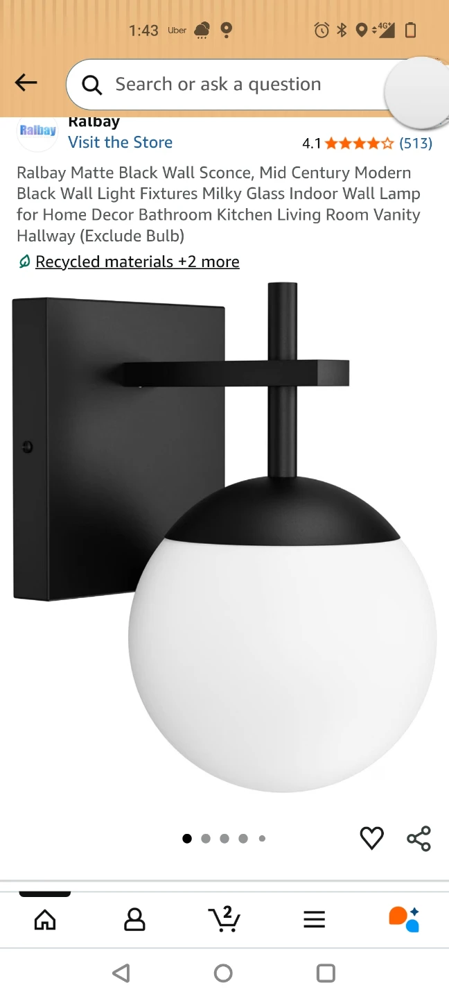 Ralbay Matte Black Wall Sconce