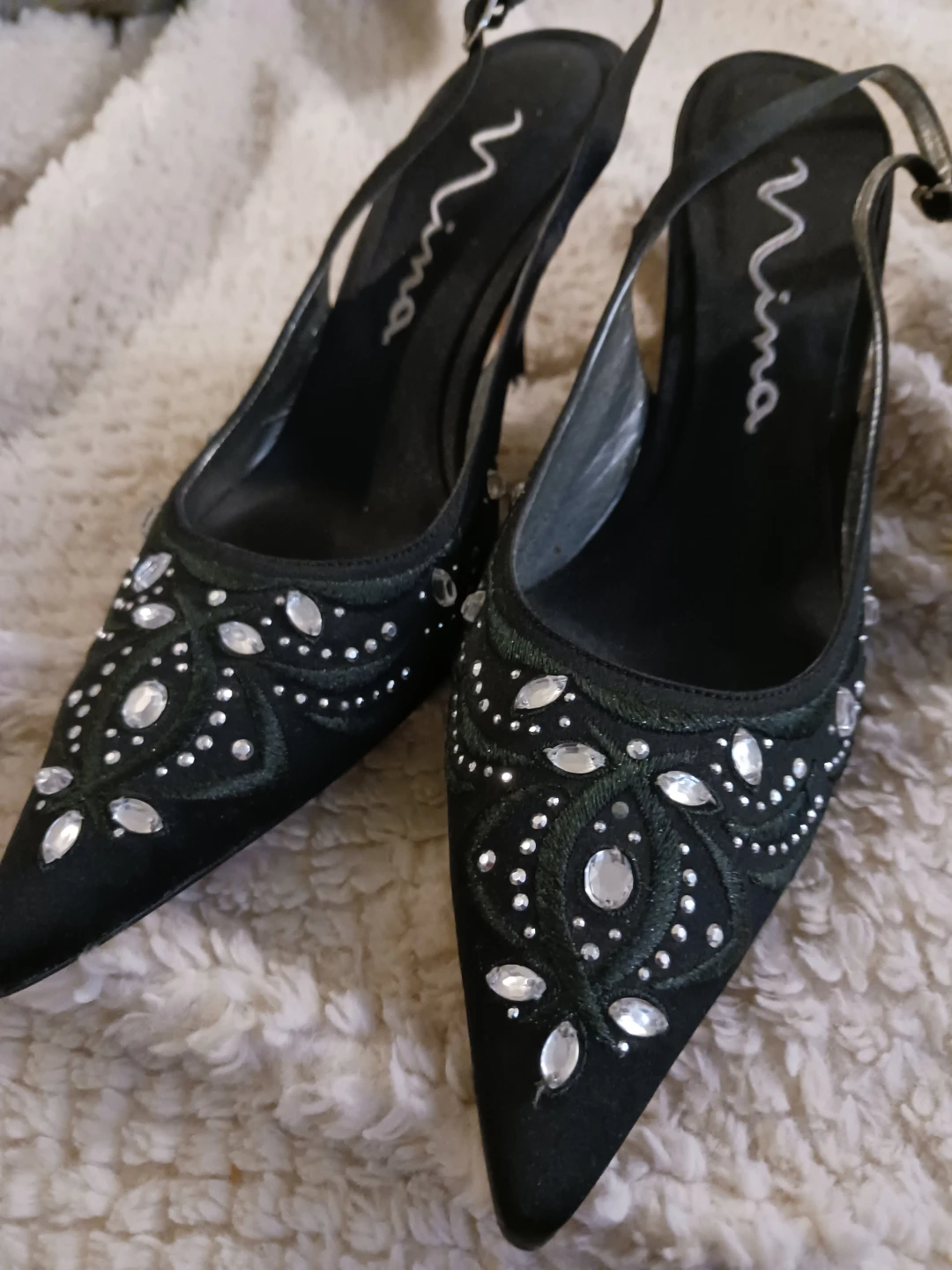 Nina Embellished Black Slingback Heels