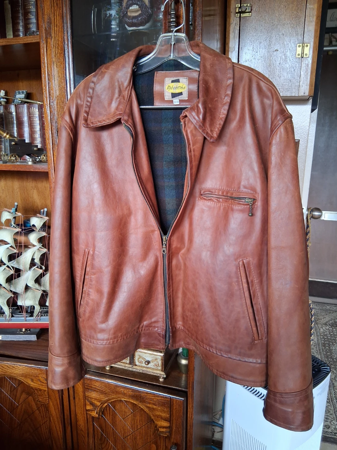 Vintage cognac brown Rebelstoke Genuine Horsehide Leather Jacket