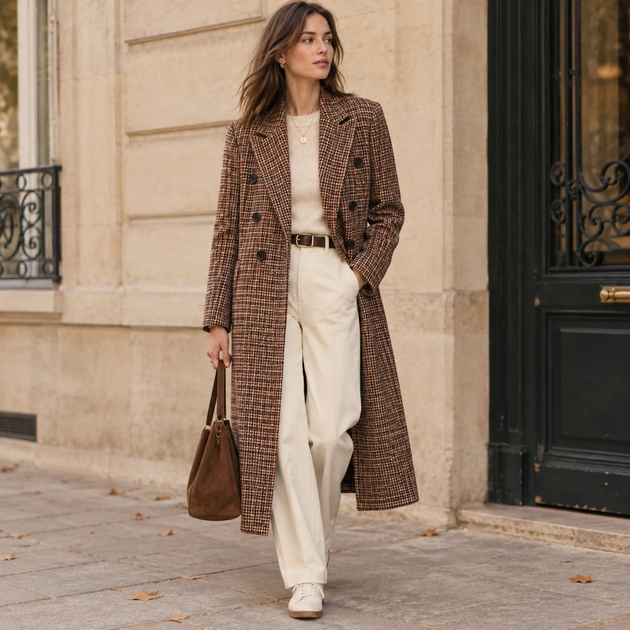 Maje Stylish Houndstooth Long wool Coat