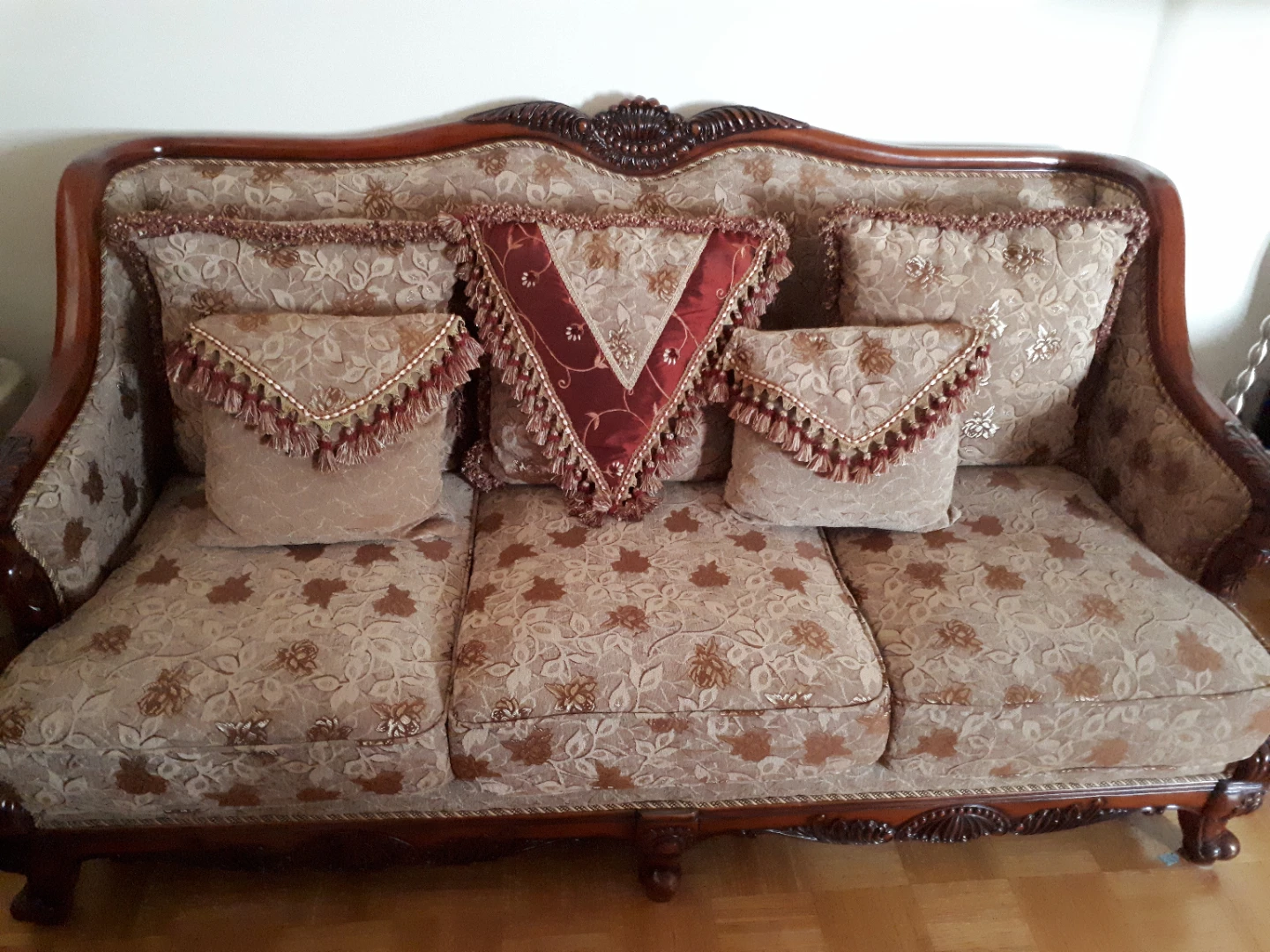 Wooden Brown Three Piece Sofa  Set