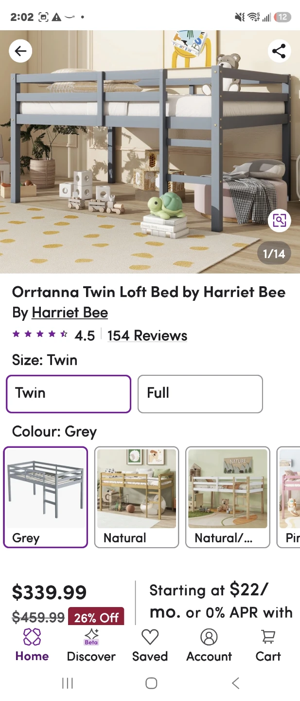 Harriet Bee Orrtanna Twin Loft Bed - Grey