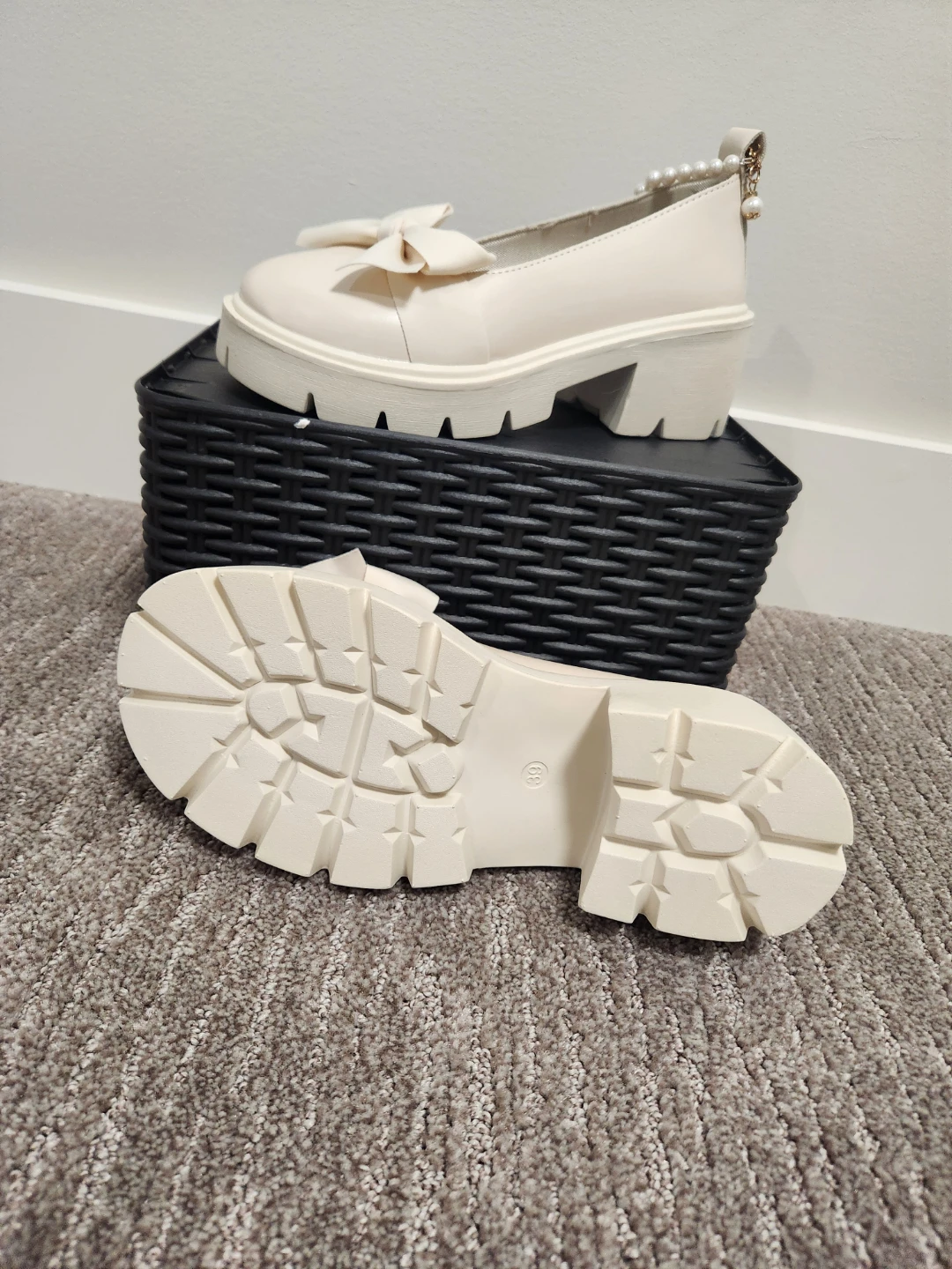 Cream Bow and Pearl Chunky Loafers - photo 3