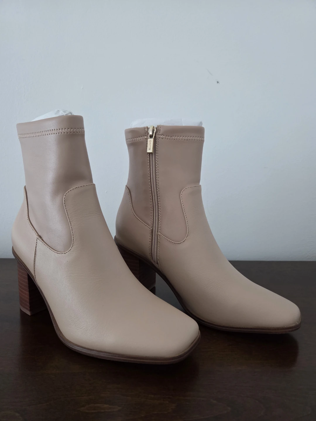 ALDO Beige Block Heel Ankle Boots