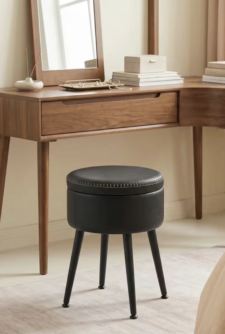 Leather Ottoman with Reversible Wood Tray Top & Storage *new - photo 4