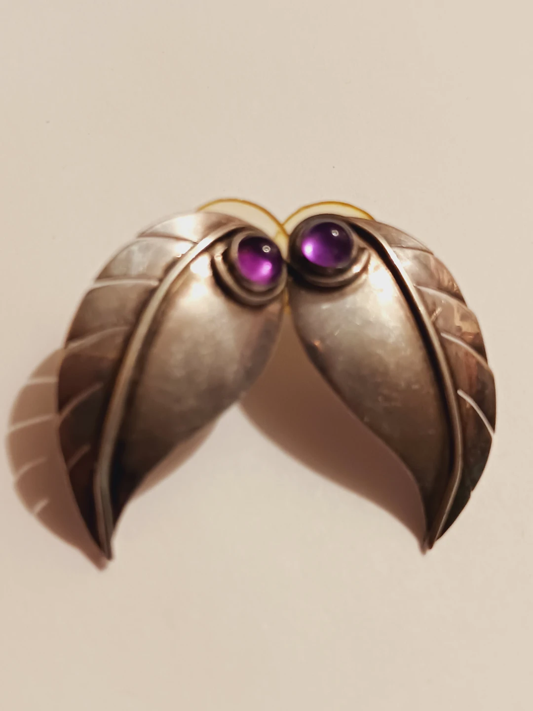 Navajo Sterling Silver 925 Amethyst Leaf Earrings - photo 3