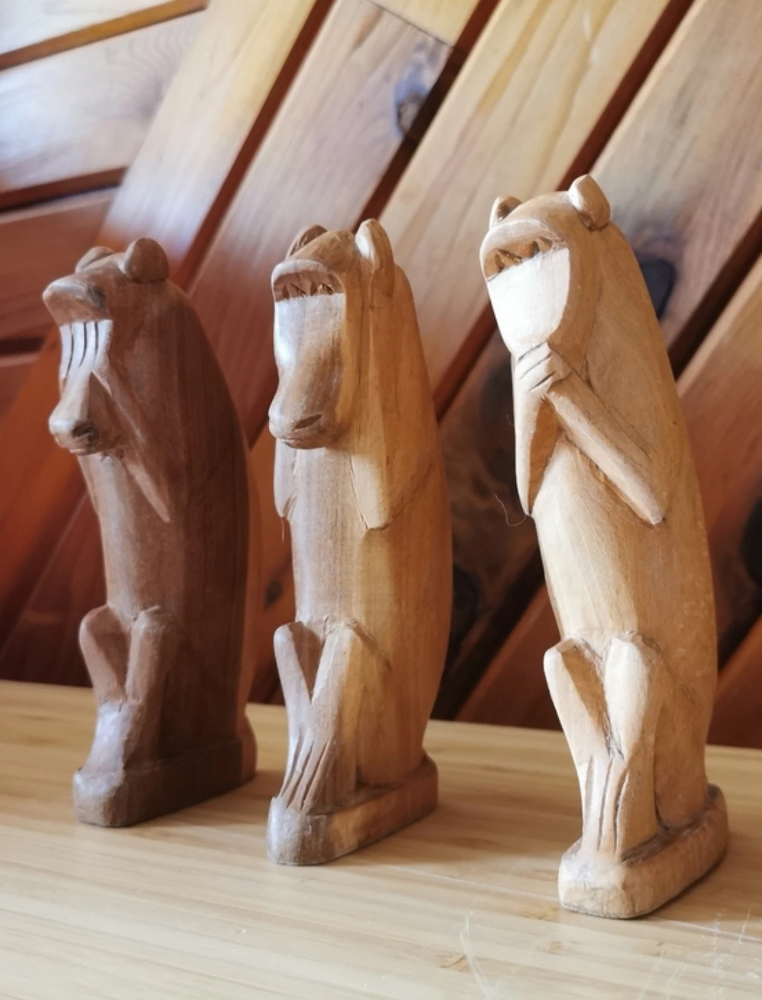 Vintage Hand-Carved Wooden Three Wise Monkeys Figurines - photo 2
