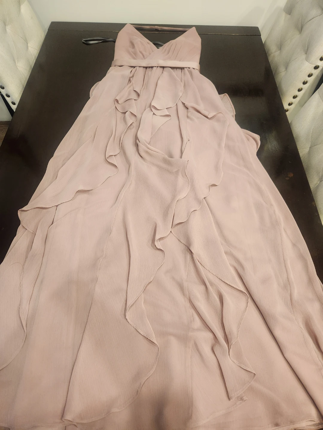 Blush Pink Chiffon Ruffle Maxi Dress