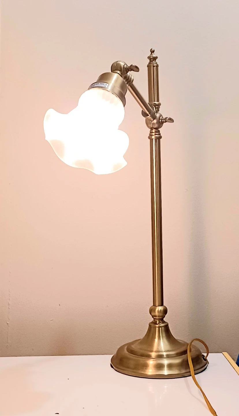 🏈 Vtg Brass Bankers Lamp with Frosted Glass Shade - photo 2