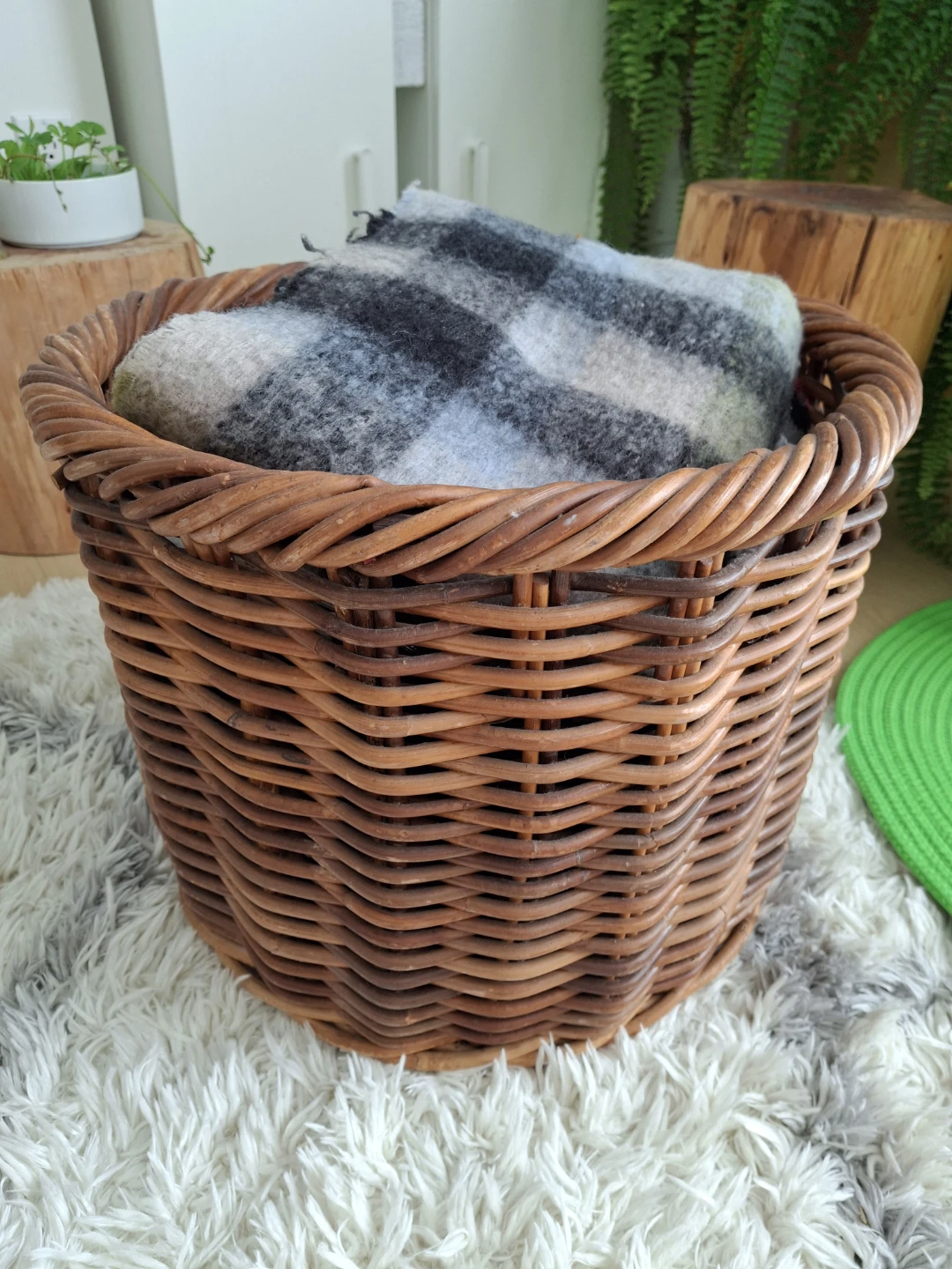 Large round wicker storage basket