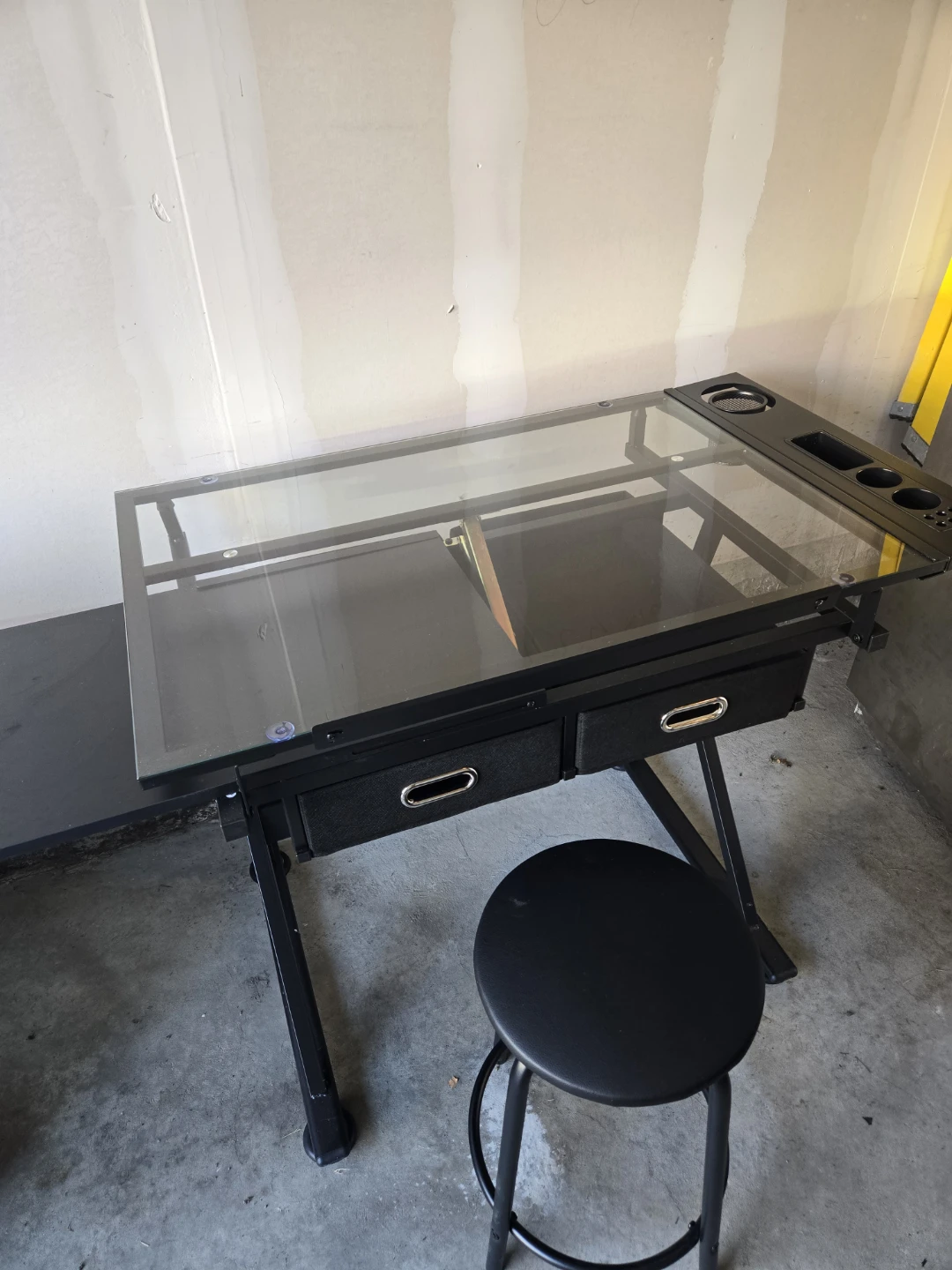 Adjustable Glass Drafting Table / Art Desk with Stool - photo 3