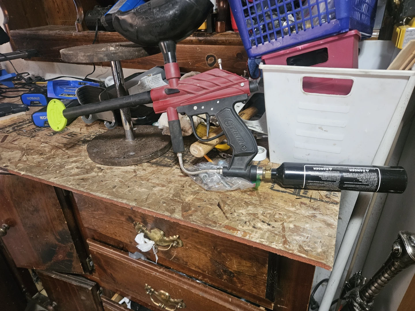 Red and Black Paintball Gun with CO2 Tank