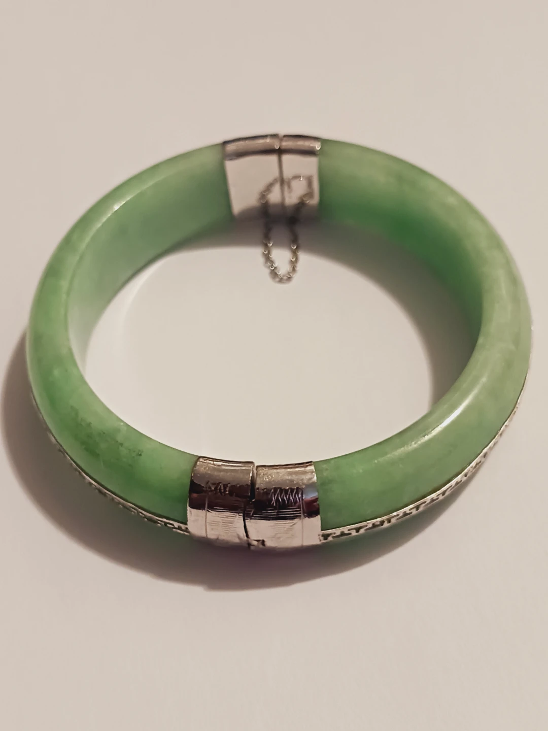 Sterling Silver Burmese Jade Bracelet - photo 2