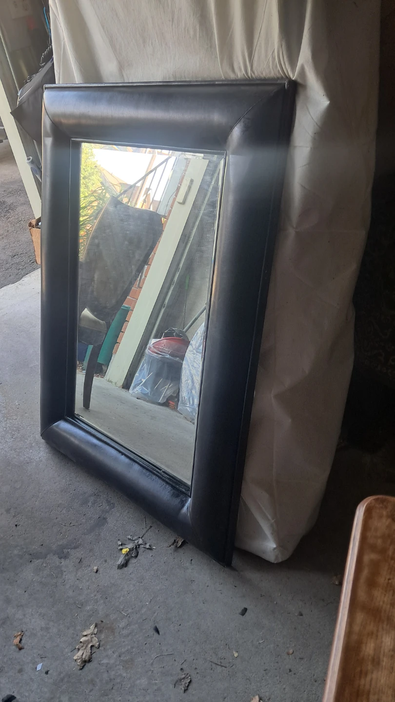 Large Black Faux Leather Wall Mirror