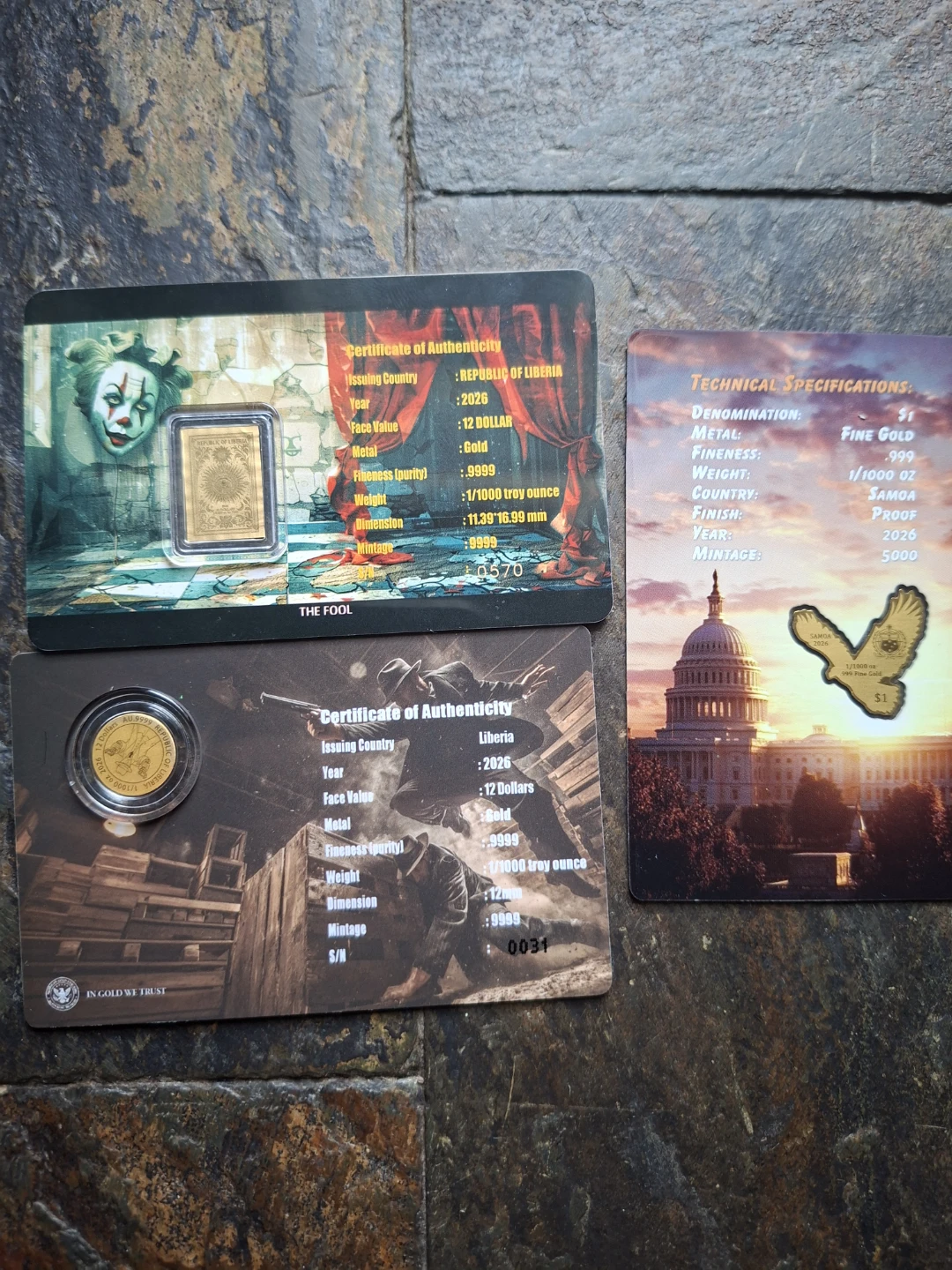 x3 .999 Pure Gold Commemorative Pieces