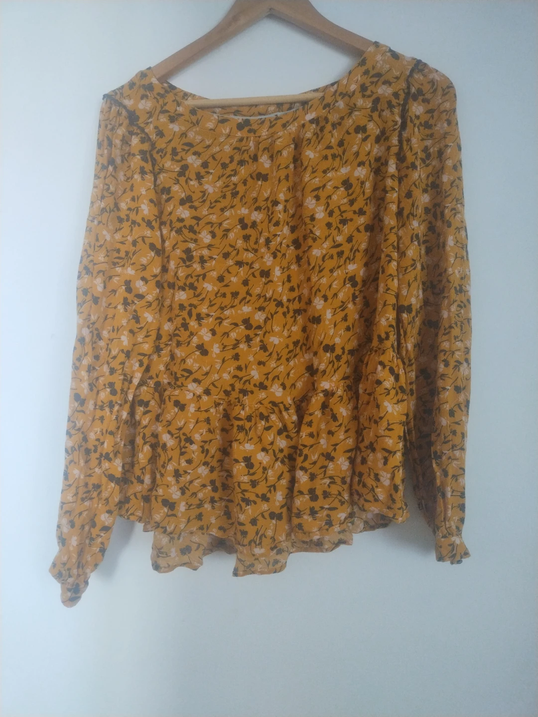 Maeve by Anthropologie Yellow Floral Peplum Blouse